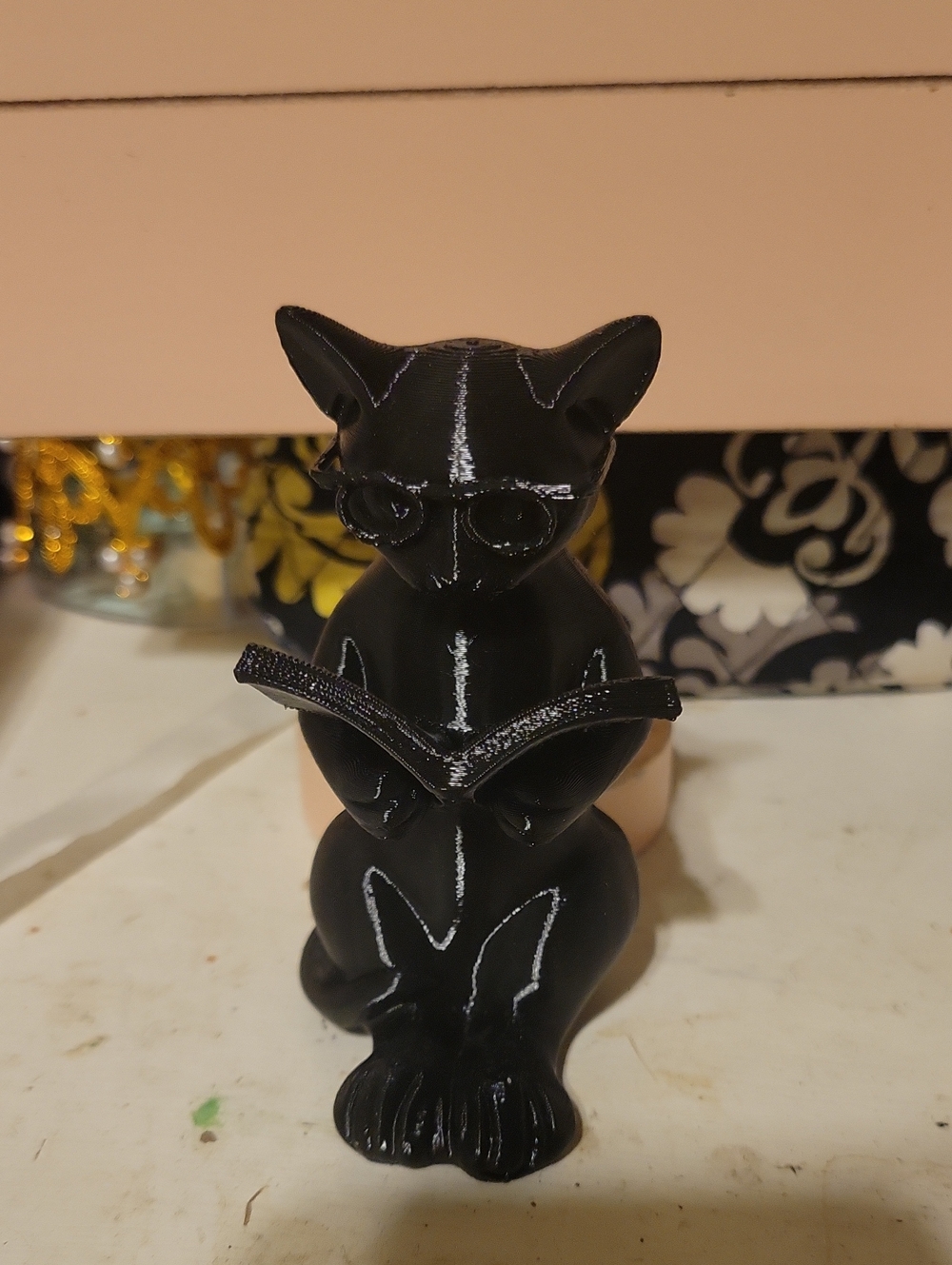 Black Cat Figurine Book Holder - Decorative Cat Reading Statue